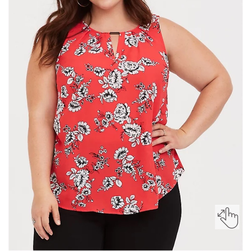 Torrid Georgette Sleeveless Keyhole Tank Top in Orange Floral Size 4X Plus Size